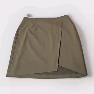 Trouve Mini Skirt Size O Olive Khaki Side Zipper Lined Asymmetrical Hem